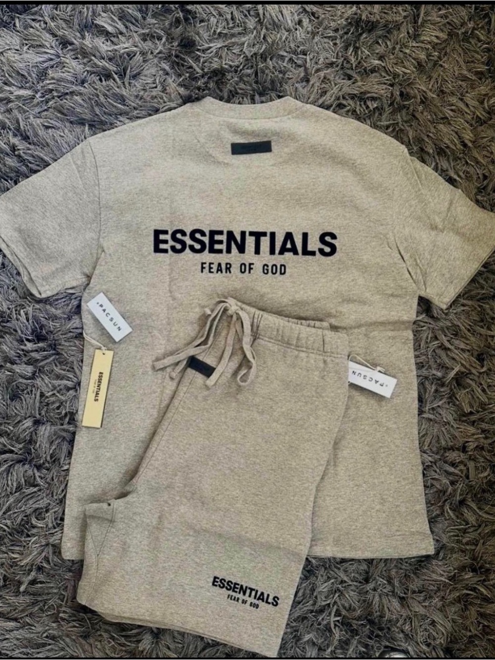 Fear of God ESSENTIALS Kids Short Sleeve Tee & Shorts Set in Heather Beige